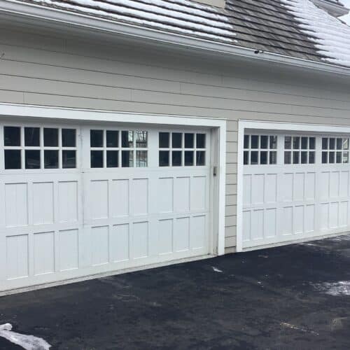 Old, White Garage Doors in Newtown Square