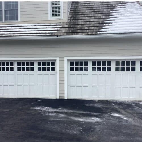 Old, White Garage Doors in Newtown Square